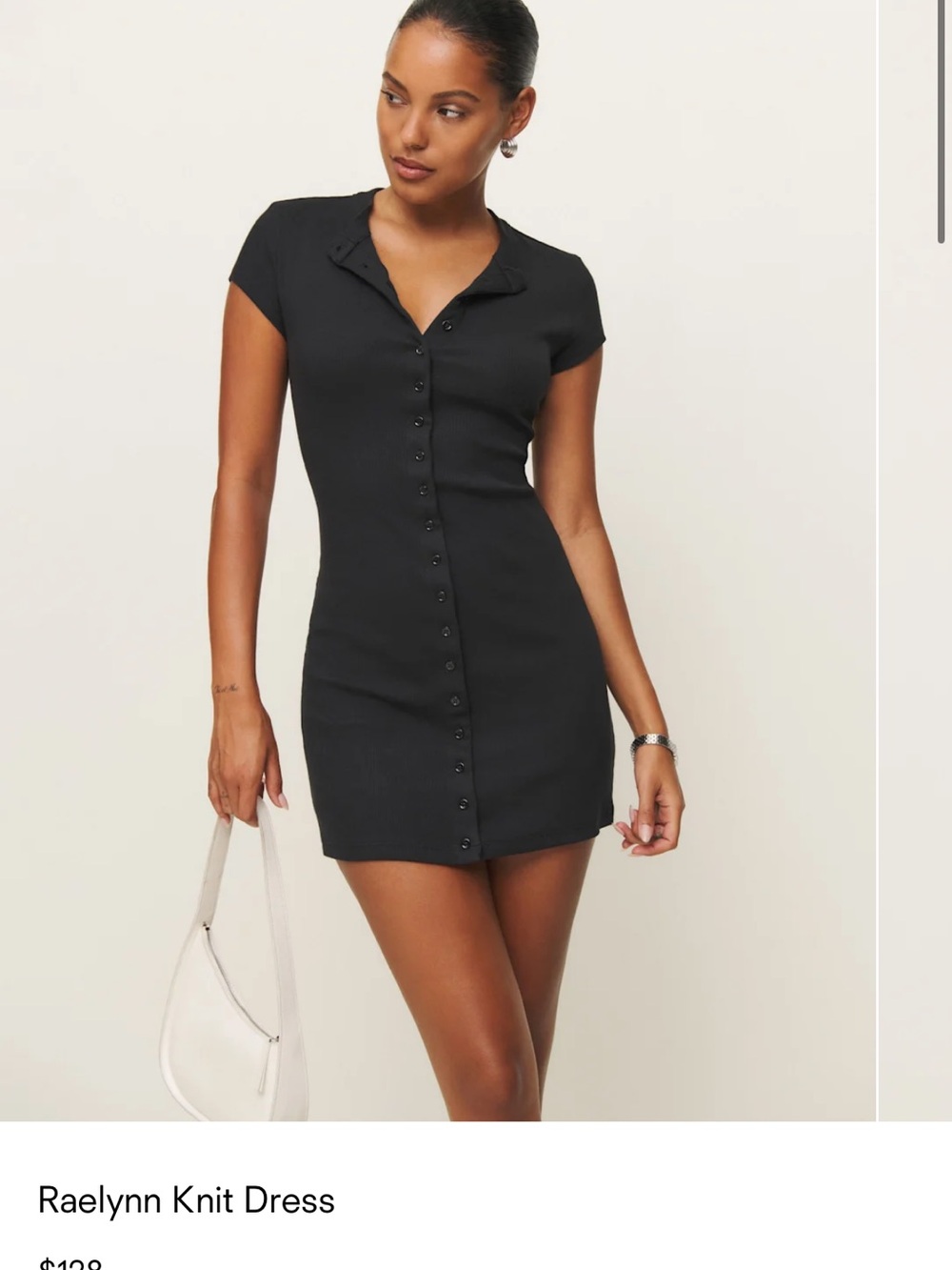 Reformation Black Raelynn Knit Button-Front Mini Dress